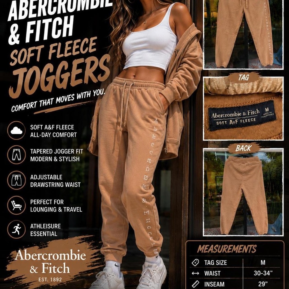 Abercrombie & Fitch Soft A&F Fleece Jogger Sweatpants Tan Brown Women's Medium
